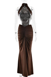 Ruched High-Neck Evening Gown