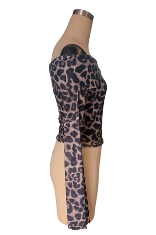 Off-Shoulder Leopard Print T-Shirt