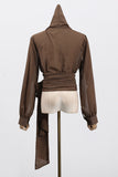 Wrap Hooded Blouse with Tie Waist