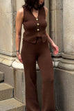 Sleeveless Button-Front Pants Set