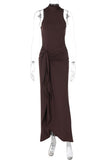 Sleeveless Ruched Maxi Evening Dress