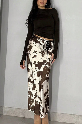 Patterned Elastic Waist Skirt