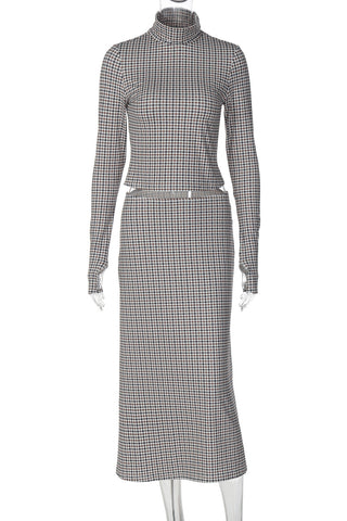 Checkered Turtleneck Skirt Set