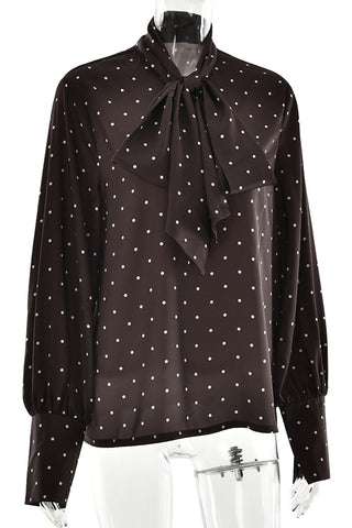 Polka Dot Tie-Neck Blouse