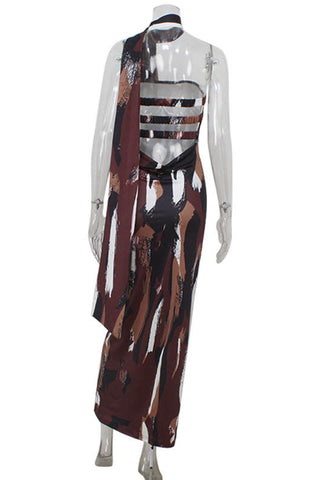 Abstract High-Neck Evening Dress