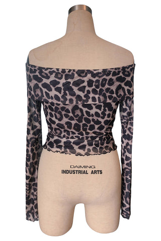 Off-Shoulder Leopard Print T-Shirt