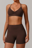 Plunge Neck Bralette and High-Waisted Shorts Set