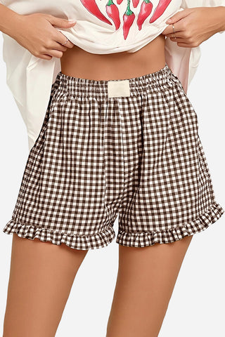 Ruffled Gingham Casual Shorts