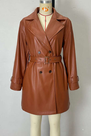 Stylish Double-Breasted Faux Leather Blazer