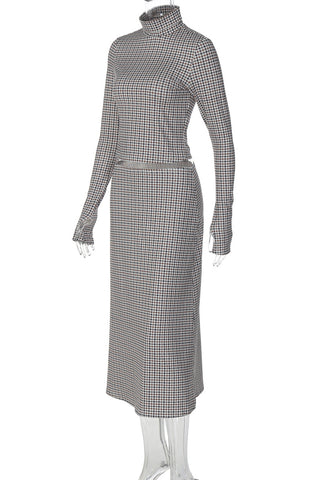 Checkered Turtleneck Skirt Set