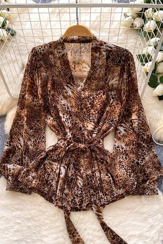 Stylish Wrap Leopard Blouse
