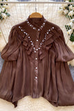 Pearl-Trimmed Ruffle Blouse