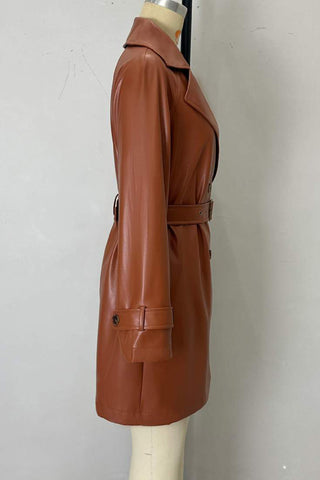 Stylish Double-Breasted Faux Leather Blazer
