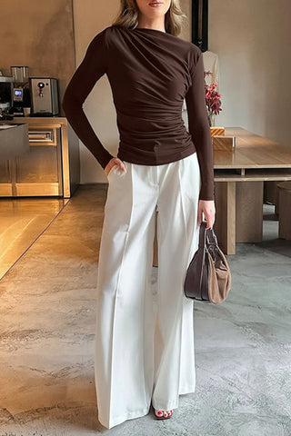 Elegant Draped Long-Sleeve Blouse