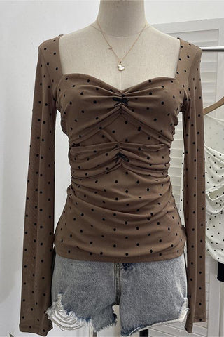 Ruched Heart-Print Long Sleeve Top