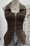 Button-Adorned Military Tank Top