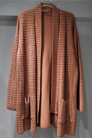 Embellished Open-Front Knit Cardigan