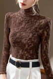 Elegant Floral Lace Turtleneck Blouse