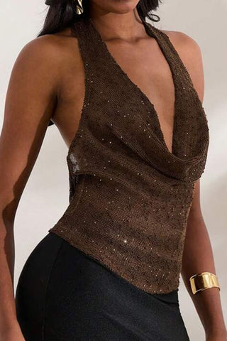 Sequin Draped Halter Tank Top