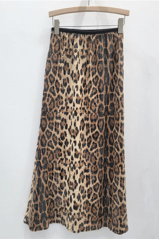 Leopard Print Sequin Skirt