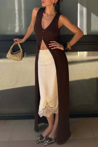 Sleeveless Knit Button-Front Tunic