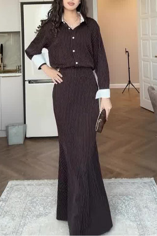 Pinstripe Long-Sleeve Mermaid Skirt Set