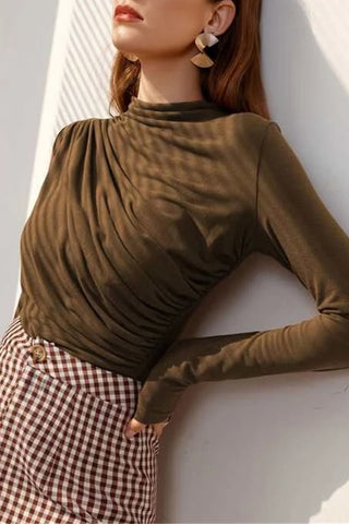 Elegant Ruched Long-Sleeve T-Shirt