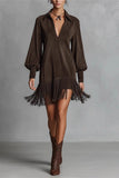 Fringe Hem Casual Dress with V-Neck