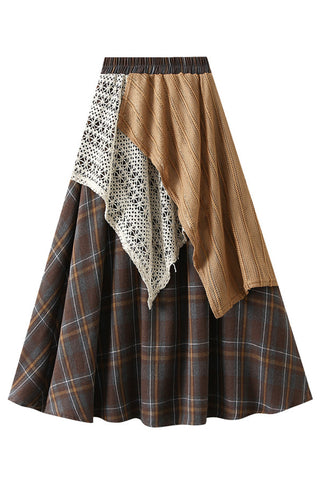 Layered Plaid Midi Skirt