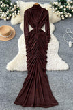 Ruched Turtleneck Maxi Dress