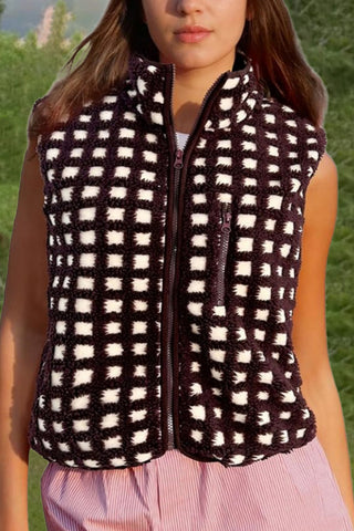 Zip-Front Checkered Vest