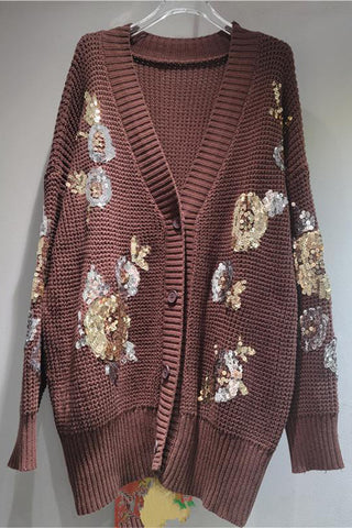 Sequin Embellished Button-Front Cardigan