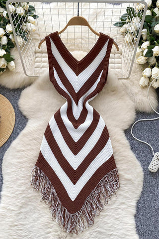 Striped Fringe Casual Dress