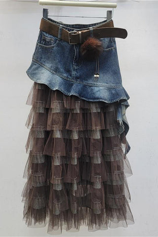 Layered Ruffle Denim Skirt