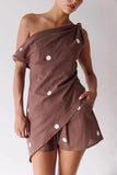 One-Shoulder Striped Casual Short Set