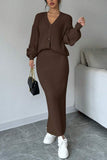 Button-Up Ribbed Skirt Set