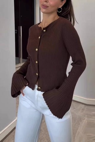 Button-Front Ribbed Cardigan