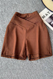 V-Waist Slim Brown High-Waist Shorts