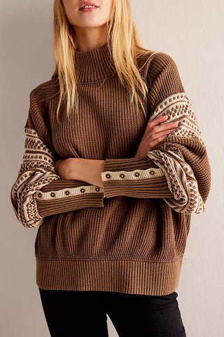 Patterned Button-Cuff Sweater