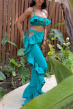 Ruffled Crop Top and Wide-Leg Pant Set