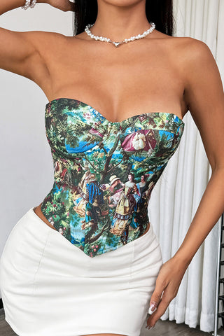 Vintage Print Strapless Corset Top
