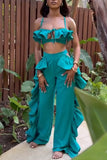 Ruffled Crop Top and Wide-Leg Pant Set