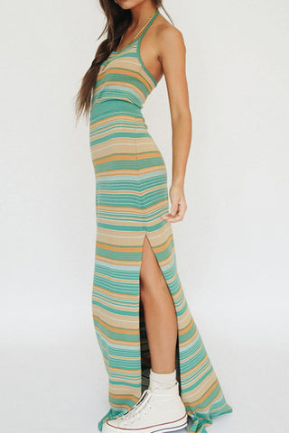 Striped Halter Casual Skirt Ensemble