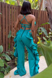 Ruffled Crop Top and Wide-Leg Pant Set