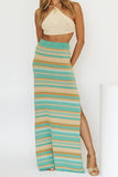 Striped Halter Casual Skirt Ensemble