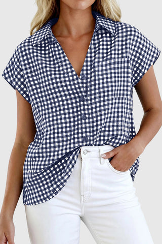 Checkered Button Tie-Front Shirt