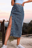 Button Detail Denim Midi Skirt