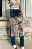 Beaded Cutout Straight-Leg Jeans