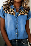 Button-Front Leopard Accent Blouse