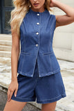 Sleeveless Button-Front Short Set